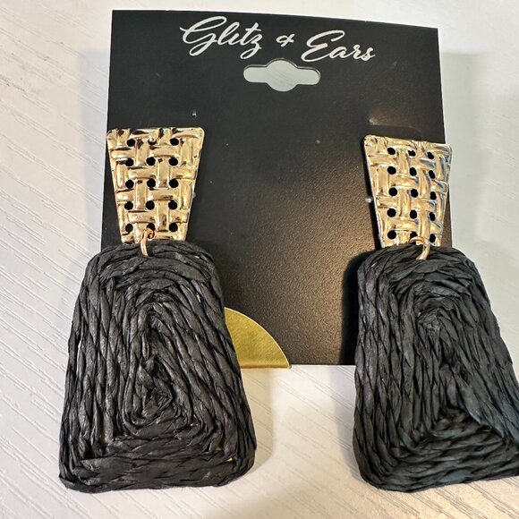 Glitz & Ears Jewelry - Gold with Black Raffia Earrings-NEW